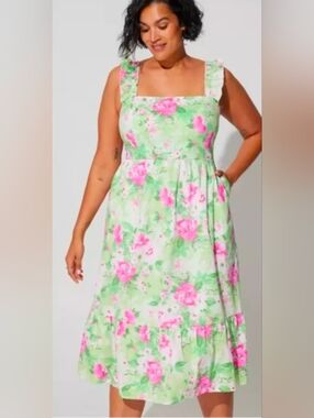 Nwot Torrid Floral Summer Midi  🌞 Dress Ruffle Straps, Smocked Back Size 4X